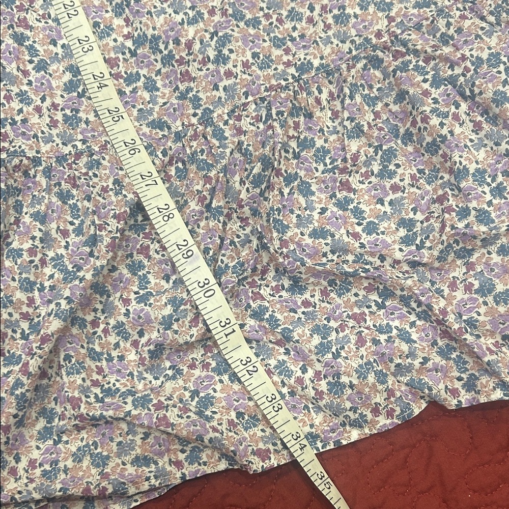 Uniqlo Square Neck Mini Ruffle Tiered Purple Floral Puff Sleeve Dress - Picture 4 of 10